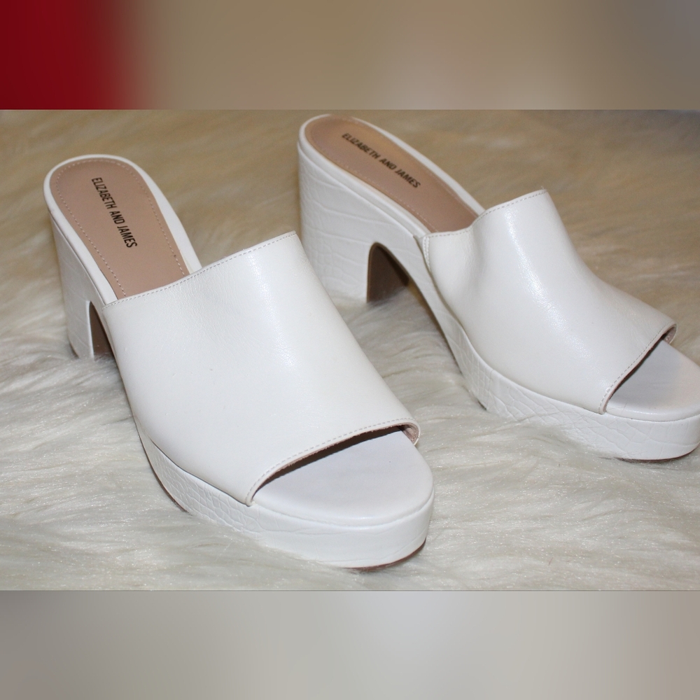 Elizabeth & James Chic White Faux Leather Open Toe Platform Clogs Mules Heels - Picture 9 of 16